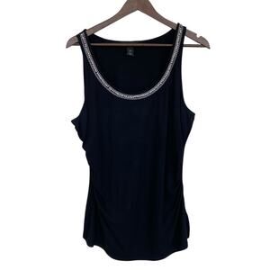 White House Black Market Black Sequin Embellished Neckline Tank Top - XL